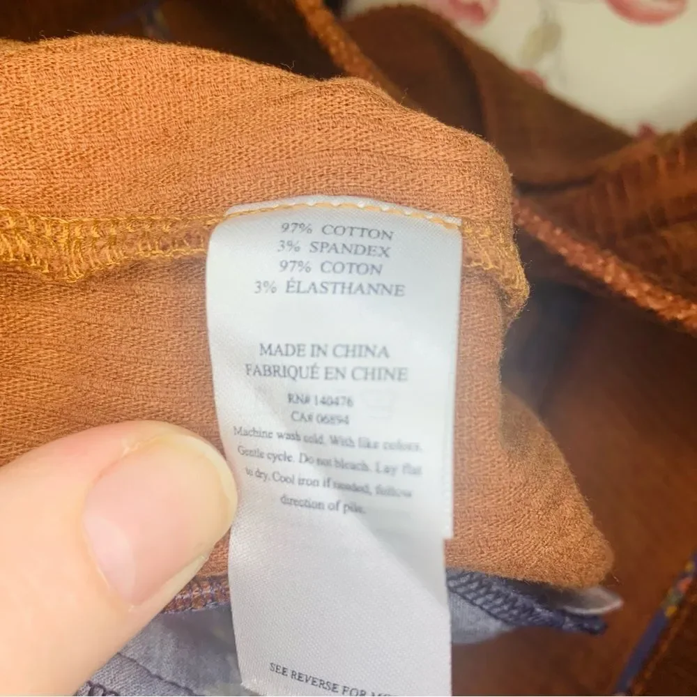Faherty Brown Corduroy Flared Patch Pocket Pants size 26